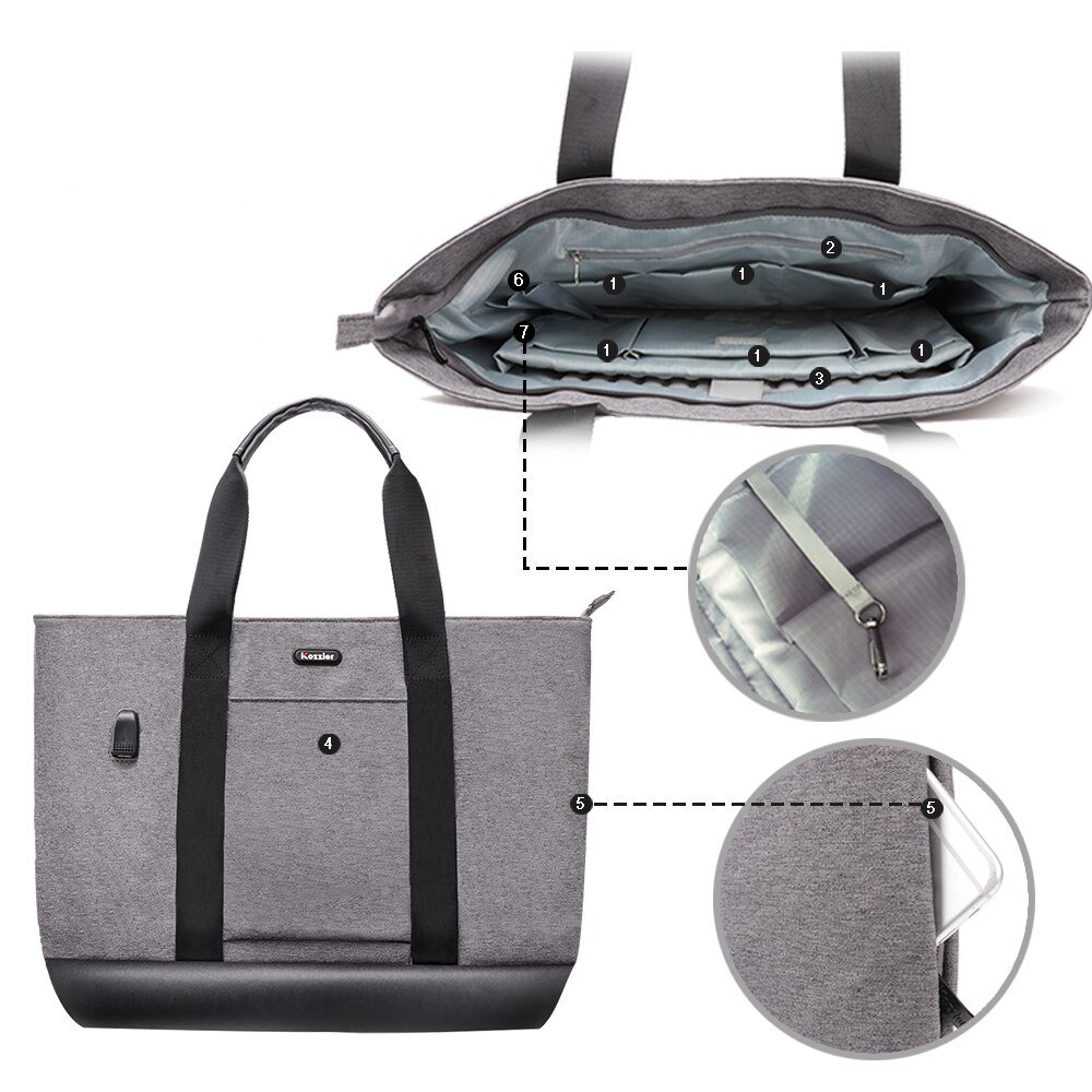 Women's Waterproof Laptop Shoulder Bag with USB Charging Port