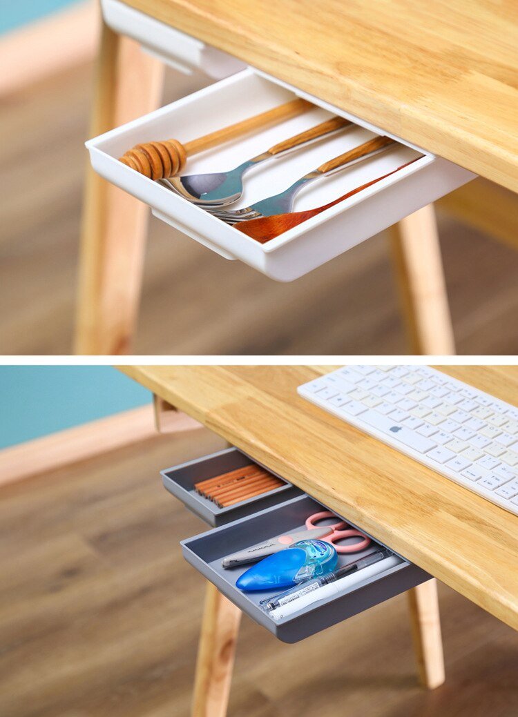 Self Stick Pencil Tray Under Desk Drawer Storage Box Hidden Stationery Organizer Stand For Pens Office Home Storage Organizer