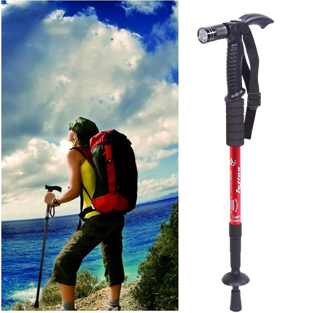 4 Color Portable Flexible Anti-Shock Telescopic Hiking Walking Stick With LED Light Handle Folding Cane Crutches For The Elderly