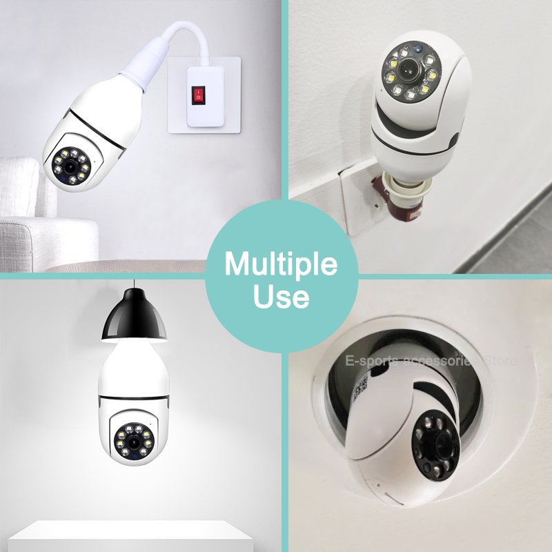 5G Wifi E27 Bulb Surveillance Camera Night Vision Full Color Automatic Human Tracking 4X Digital Zoom Video Security Monitor Cam