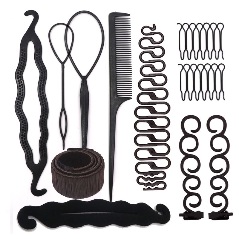 Women Hair Accessories Kit Hair Styling Tools Magic Donut Bun Maker Hairpins Ties Twist Elastic Hair Bands Hairdress Braid Tools