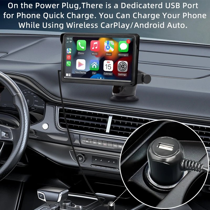 7inch Portable CarPlay Android Auto Car Radio Multimedia Video Player Touch Screen Bluetooth 5.0 With AUX USB