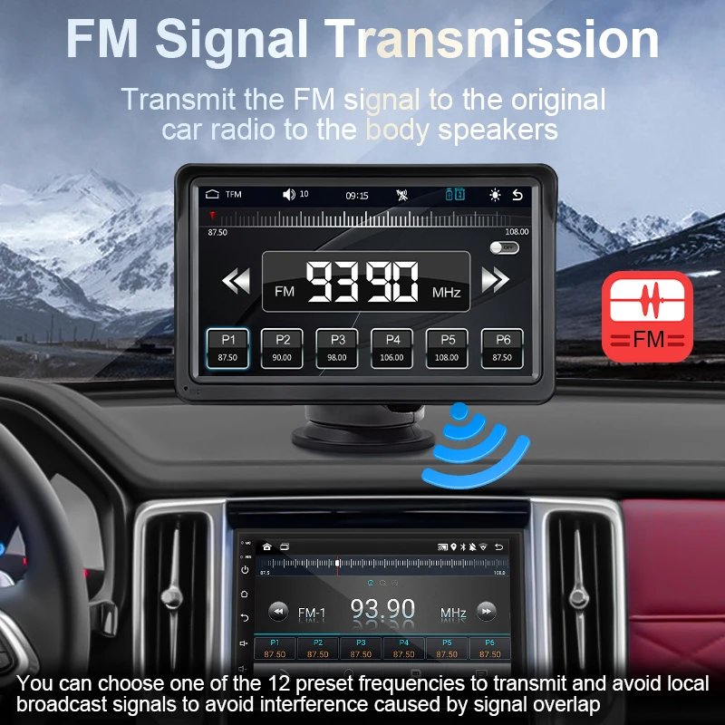 7inch Portable CarPlay Android Auto Car Radio Multimedia Video Player Touch Screen Bluetooth 5.0 With AUX USB