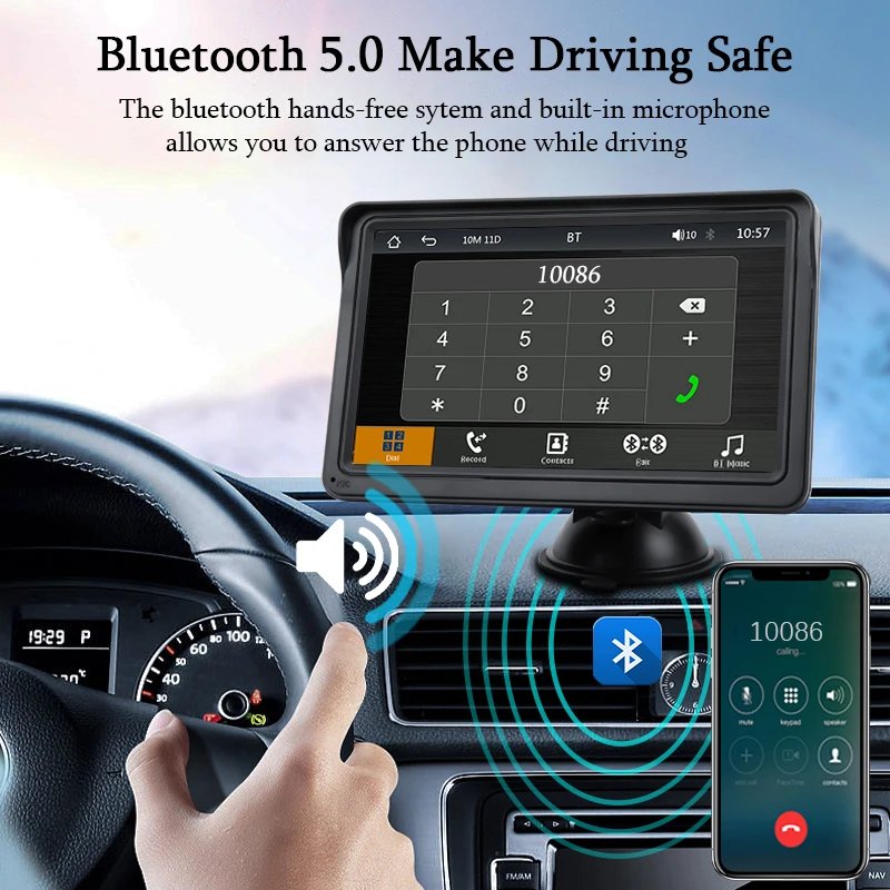 7inch Portable CarPlay Android Auto Car Radio Multimedia Video Player Touch Screen Bluetooth 5.0 With AUX USB