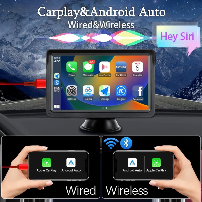 7inch Portable CarPlay Android Auto Car Radio Multimedia Video Player Touch Screen Bluetooth 5.0 With AUX USB